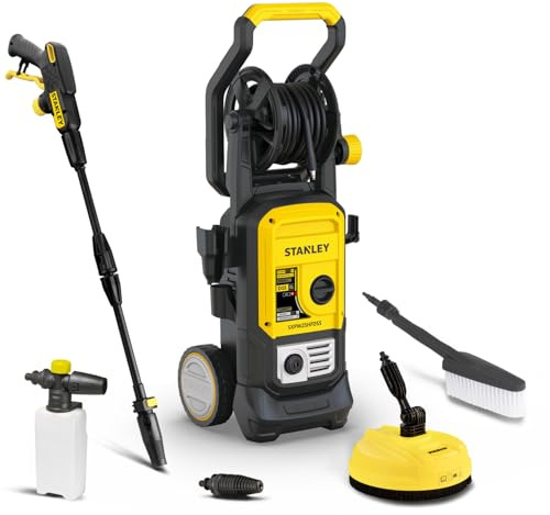 Stanley Idropulitrice SXPW25HFDSSP ad Alta Pressione, con Doppia Velocità, per Auto ed Esterni Casa, con Lavapavimenti, Spazzola Fissa e Manico Pieghevole, (170 bar, 500 l/h, 2500 W)