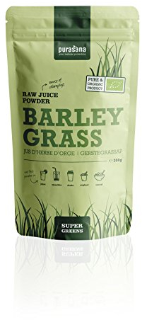 Purasana Bio Gerstengras Saftpulver 200g, vegan zertifizierte Spitzenqualität ohne Zusatzstoffe - als Trinkkost und Basenpulver 100% löslich
