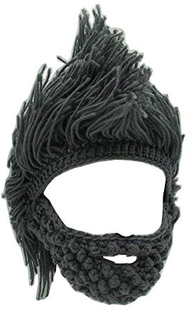 Yekeyi, berretto da barba vichingo, lavorato a mano a maglia con teschio - grigio - L