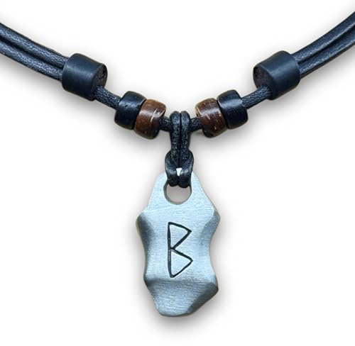 HANA LIMA Wikingerkette Berkana Rune Lederkette Lederhalskette Halskette Wikingerschmuck