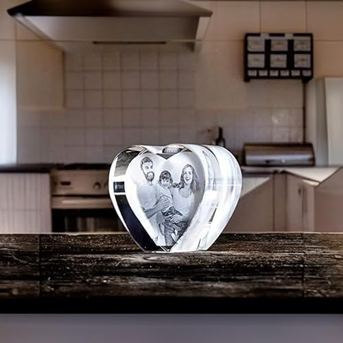 LOOXIS Personalisiertes 2D Laser-Foto vom eigenen Bild, in Glas-Herz gelasert – Geschenk-Idee zu Weihnachten, Geburtstag, Hochzeitstag, Frauen und Männer – Kristall-Glas Hologramm, L