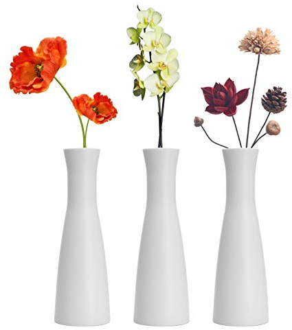 LINGMAI Vaso da fiori alto conico in plastica composita, piccolo vaso floreale decorativo per la casa, centrotavola, bouquet di fiori, tubi collegati (bianco)