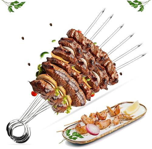 6 x Metal BBQ Skewers BBQ Food Meat Kebab Skewers Grill Meat Cooking Steel Sticks Barbecue