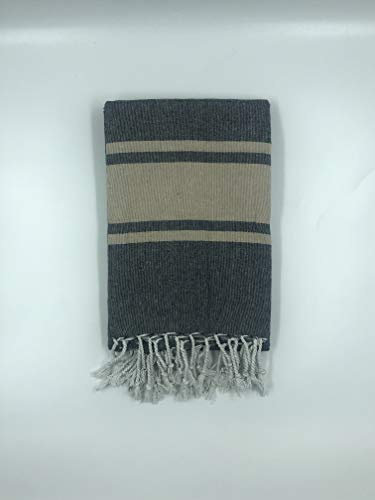 Alpes Blanc Tunisian beach towel, 100% cotton, 100 x 200 cm, hammam towel, beach towel, soft and absorbent (dark grey/brown beige)