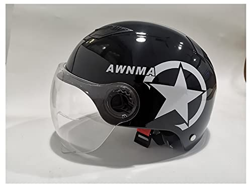 Erwachsene Motorrad Halbschalenhelm Motorrad Jethelm Für Kinder Jugend Männer Frauen Roller Sommer Unisex Vintage Jethelm DOT/ECE Zugelassen Mit Sonnenblende (55-62Cm),Schwarz