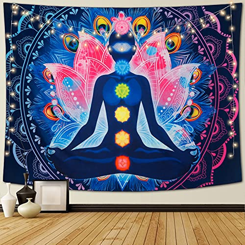 Betylifoy Psychedelic Mandala Tapisserie Chakren Bunte Hippie Tapisserie | Yoga, Meditation, Dekoration für Schlafzimmer und Wohnzimmer (148 x 200 cm)