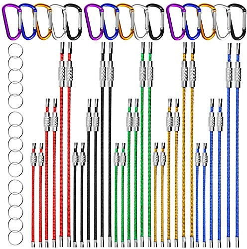 GTIWUNG 30 Pcs Fil Métal Porte-clés Multicolore, Câble Porte-clés, Boucle Anneaux avec Joints en Acier Inoxydable+15Pcs Mousquetons en Aluminium + 15Pcs Anneau Clé pour Bagages de Randonnée Tags
