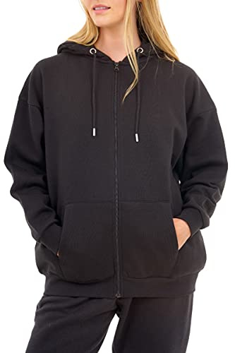 M17 Womens Ladies Recycled Zip Through Oversized Hoody Soft Casual Hooded Sweatshirt (XS, Black) Felpa con Cappuccio Donna con Cerniera Oversize Riciclata, Nera