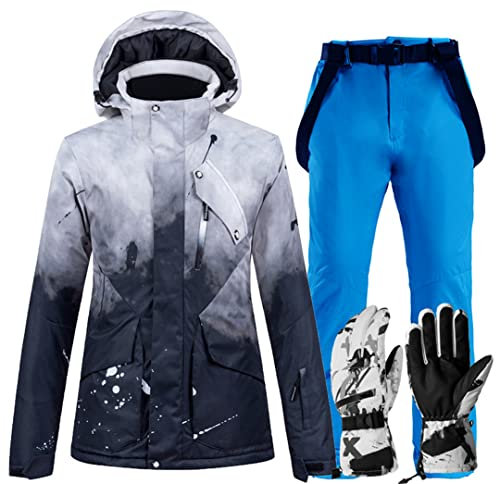 Skianzüge für Herren und Damen, Winter-Skianzug, Snowboard-Kleidung, wasserdicht, winddicht, Skijacke und Riemen, Schneehose, Anzug mit Handschuhen, Größe 40