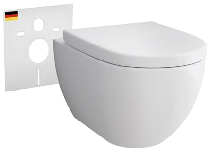 Alpenberger Dusch WC Spülrandlos Keramik Toilette mit Schallschutz | Taharet WC Kloschüssel | Softclose Toilettensitz | Toilettenschüssel Nano | Hänge WC Set Passend Geberit