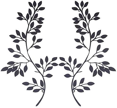 CREATCABIN 2Pcs Metal Tree Leaf Wall Decor Vine Olive Branch Leaf Wall Art Hangings Iron Black Gift Decorations for Indoor Outdoor Bedroom Living Room Housewarming Cafe 11.81 x 6.10 Inch