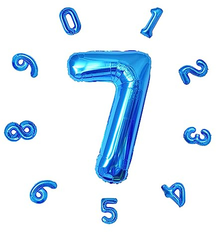 DTXLX Folienballon Zahl 7, 101cm Helium Luftballon, Blau Geburtstagsdeko | Party Deko, Neujahrsdekoration, Jubiläumsdekoration, Hochzeitsdeko, Aluminiumfolie, wiederverwendbar, selbstklebend