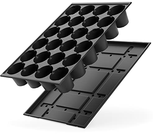 Quickpot 24er Anzuchtplatte mit Untersetzer stabiles Set mit Wasserüberlauf und Ablaufrinnen, einfaches Anzuchtsystem für Pflanzen, Blumen, Salat Gemüse Anzuchtset, Multiplatte Topfplatte Pikierplatte
