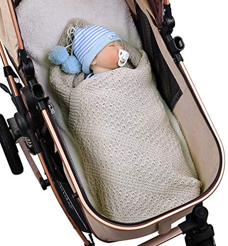 Babydecke, Neugeborene, Kleinkinder, Baumwolle, gestrickt, gehäkelt, Überwurfdecke, weiche warme Schlafdecke, Wickeldecke für Neugeborene, Kinderwagen, Schlafdecke, 100 x 80 cm