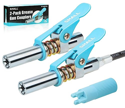 SHALL Grease Gun Coupler 2Pcs, Quick Release & Strong Locking Grease Gun Couplers w/Grease Fittings Cleaner, 10000 PSI High Pressure Grease Gun Tips, Fit All Grease Guns 1/8 NPT Grease Fittings