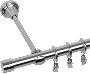 RENA Gardinenstange Vorhangstange - 19 mm - aus Metall - Lautlose Rollen - Komplettset - Edestahl Optik 160cm |Luna