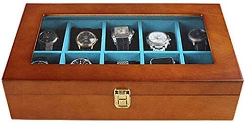 CAZARU Uhren-Aufbewahrungsbox Damen-Schmuckkollektionskoffer Organizer-Halter Uhrenbox aus Holz für 12 Uhren Große Fächer Transparentes Fenster Weiche Kissen