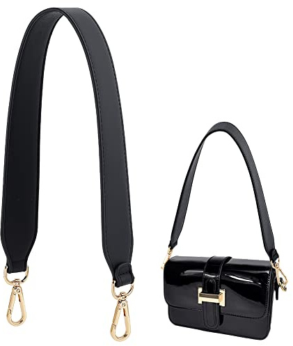 PandaHall Kurzer Leder Taschengurt Schwarz 1.5 Zoll Breite Ersatz Geldbörsengurt Handtaschengurt Für Damen Herren DIY Achseltasche Umhängetasche Handtasche Goldene Hardware
