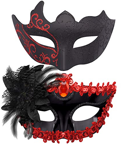 SIQUK 2 Stück Venezianischen Masquerade Maske Paar Maskerade Masken Damen Herren Venezianischen Maske für Halloween Karneval Party Kostüm
