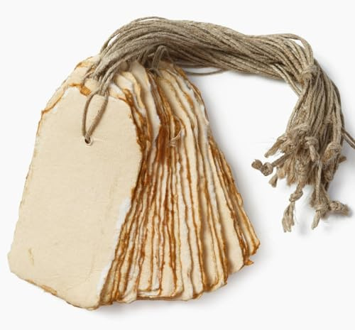 Wanderings Étiquettes Vintage Fait Main à Bord Déchiré avec Ficelle - Lot de 25-4,4 x 9,5 cm - Idéales pour Prix, Cadeaux, Arts, Bricolage, Marque-Places - Papier Pressé à Froid 150 GSM