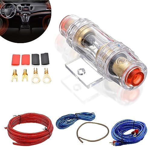Kfz Verstärker Kabelsatz Subwoofer Kabel: HOMURY 10GA Endstufe Auto Anschluss Set, Endstufen-Anschluss-Set 25mm², Audio Subwoofer Sicherungshalter Gabelkabelschuhen Kabelbinder mit Sicherung