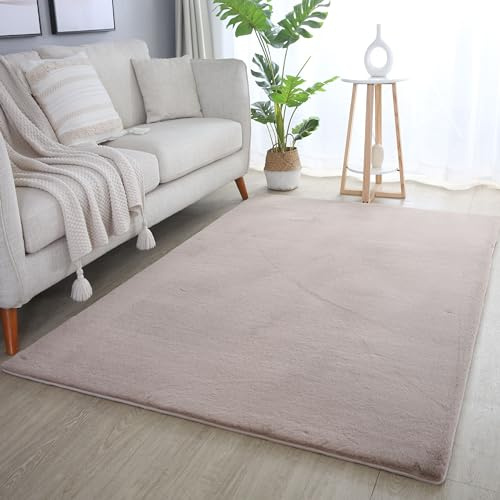 HomebyHome Hochflor Teppich Läufer 80x250 cm Beige Shaggy Modern Flauschig Weich Fellteppich Kunstfell Einfarbig für Flur Wohnzimmer Schlafzimmer