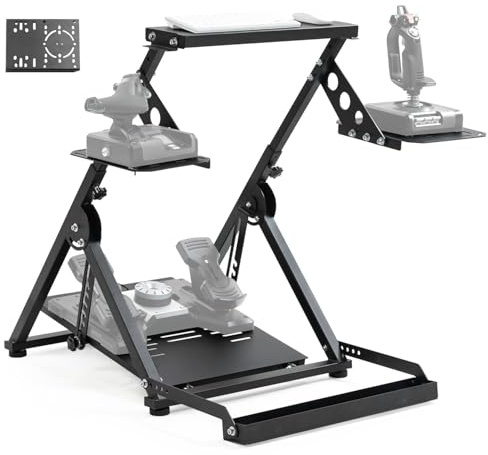 Anman Cabina de simulación de vuelo plegable 3.0 con ranura fija para Logitech/Thrustmaster/Hotas Warthog/Fanatec, pedales de montaje de simulador de combate ajustables electrónicos, volante no