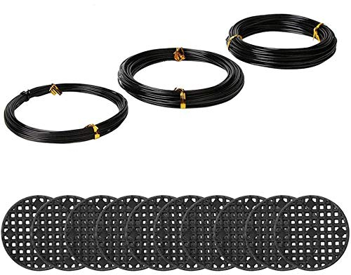 Doumneou Set di fili per bonsai con foro per vaso di fiori, filo di rame per addestramento bonsai per kit da 20 in rete di plastica, nero