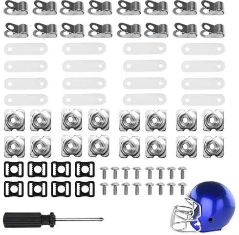 Haohai 73 Stück Helm Reparatur Set, Sporthelme Schnalle Fußball Hockey Helm Hardware Kit mit R Typ Halteklammer Edelstahl Schrauben Muttern für Jugendhockey, Baseball, Eishockey-Sport