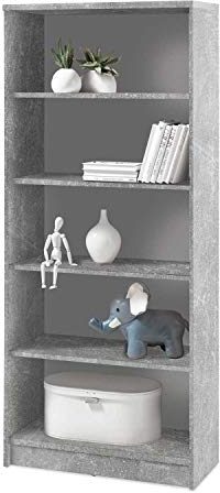 Nicht Zutreffend Wohnzimmerregal Standregal Bücherregal | 5 Fächer | Dekor | Betonoptik | Weiß | BxHxT: 72x148x34 cm