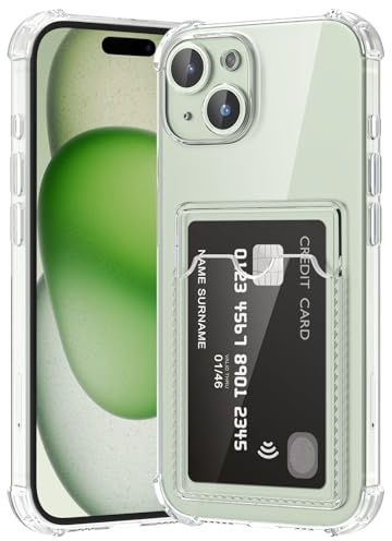 ÁRBOLORO Hülle für iPhone 15 Plus mit Kartenfäch Transparent Silikon TPU Handyhülle Ultra Dünn Weiche Stoßfest Flexibel Handy Tasche Bumper Case für iPhone 15 Plus
