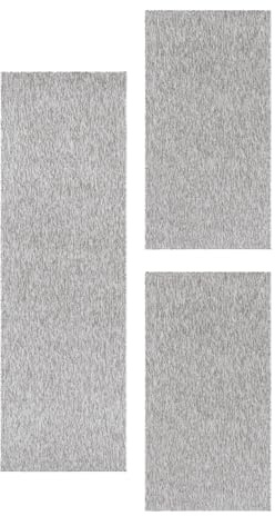 Carpetsale24 Bettumrandung Schlafzimmer 3 teilig Moderne Kurzflor Teppich Hellgrau Bettvorleger Schlafzimmer Bettset: 2 St. 80x150 cm | 1 St. 80x250 cm - Schlingen Teppich Läufer Set
