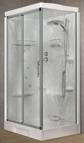 Novellini New Holiday 2P+F Hammam 120 x 80 cm Cabine de douche multifonction ouverture coulissante mitigeur mécanique verre Aqua profil argent réversible bain à remous sauna étagères hauteur 225,5 cm