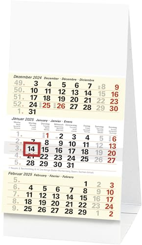 BRUNNEN 3-Monats-Tischkalender 2025 | 100×120 mm, weiß/hellgelb