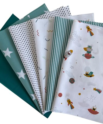 Stoffpaket Patchwork Baumwollstoffe 12 x (25x35cm) (Petrol Salbei Weiß)