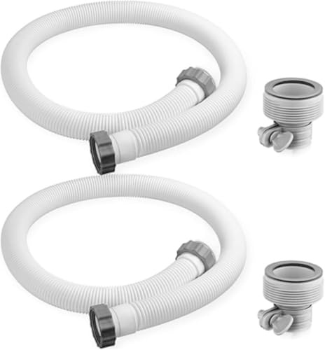 Lot de 2 tuyaux de piscine 38 mm, pour piscines hors-sol, 150 cm, avec 2 adaptateurs de tuyau de type B, tuyau de rechange pour piscine Intex, pompe à filtre