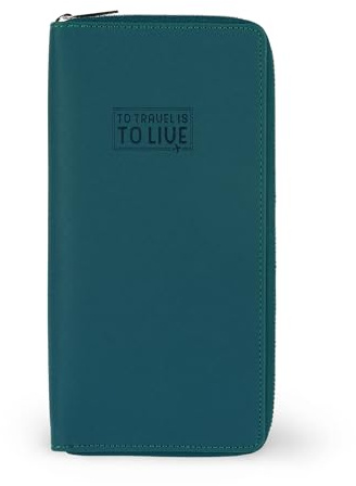 Legami - Portadocumentos de viaje azul petróleo, organizador para viajes porta pasaporte, tarjeta de identificación, bloqueo RFID, 4 bolsillos grandes, 7 bolsillos pequeños, cierre de cremallera, 11 x