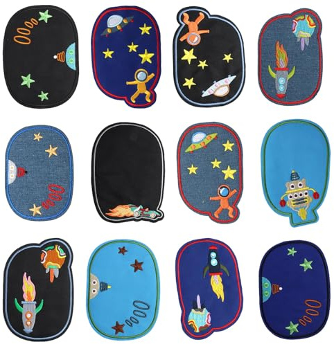 Toppe Termoadesive Bambini, Set di 12 Toppa per Pantaloni Giubbotti, Facili da Applicare su Tessuti, Toppe Colorate e Resistenti, Ideali per Personalizzare Abbigliamento e Accessori