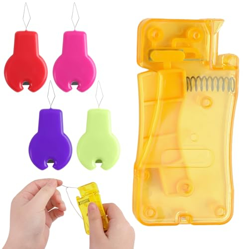 Automatischer Nadeleinfädler und 4 Stück Kunststofffaden Nadel Nadelöhr Einfädler Einfädelwerkzeug für Schneidern und Sticken und Schnelles Nähmaschine für Lange Nadeln und Kreuzstich