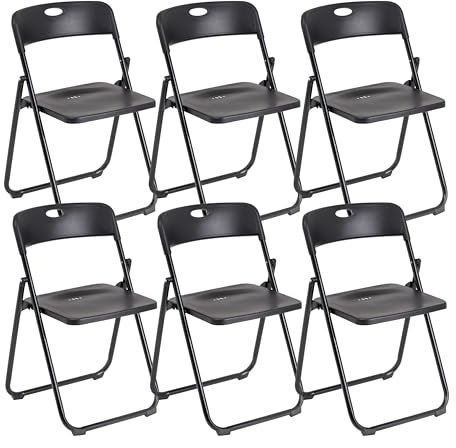 Baroni Home Set da 6 Sedie Pieghevoli con Struttura in Acciaio e PVC, Seduta Salvaspazio Richiudibile con Piedini e Maniglia, da Viaggio, Cucina, Soggiorno, Camera da Letto, 74x43x49 cm, Nero