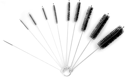 Luckious 10Pcs Bottle Pipe Cleaner Brushes,Flexible Straw Cleaner Nylon Brush Set with Key Ring,Small Cleaning Brushes for Tube Bottle Glasses Straw Kettle Spout Washing(Black)