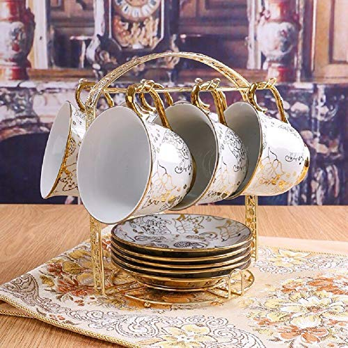 CUNTO Ensemble de Tasses à café en céramique, Tasse à thé Noir Anglais, originalité de Style européen, Service à thé Simple 6 pièces,C