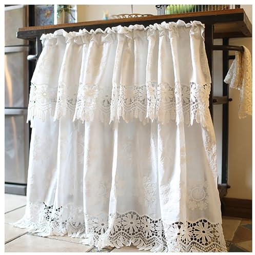 Tenda da Cucina in Cotone, Tenda Corta Shabby Chic per Piccola Finestra, Mantovana Tenda Ricamata Floreale Rustica di Campagna(W75xH85cm(W30x33in))
