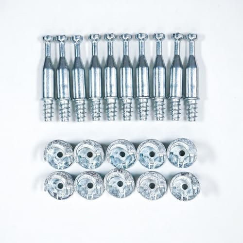 Set 20 pezzi 10 eccentrico e tirante per mobiletti giunzione foro 5 diametro 15 interasse da 34 impronta a croce PZ/PH2 per mobili con trattamento di protezione superficiale ad alta garanzia (kit 150)