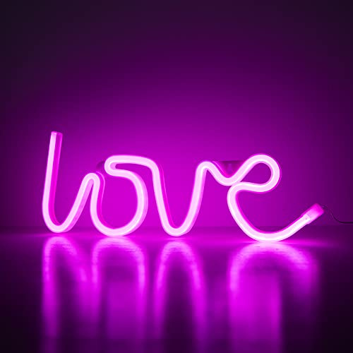 WIOSOUL Love Neon Signs Neon Light Neon Light Shade for Wall Decor Battery or USB Operated Neon Light Signs Heart Neon Lights Neon Night Light Led Neon Light up for Home Party Birthday Wedding (Pink)
