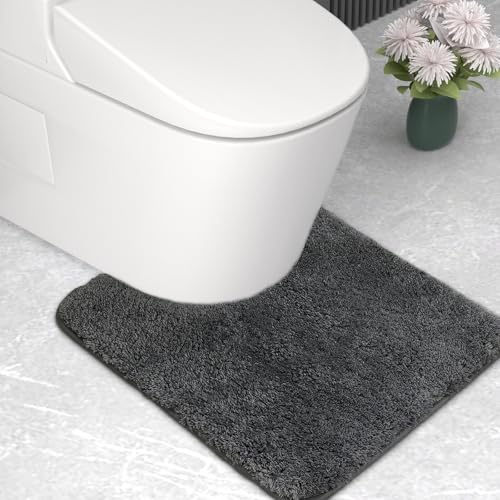 wyewye Mikrofaser-Badematte, Toilettenmatte, 2 cm super dicker Badteppich, super saugfähiger Badezimmerteppich 50x50 cm U-Form, Dunkelgrau