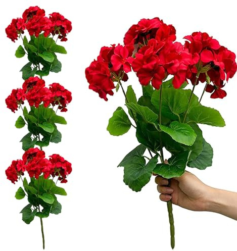 Flores artificiales Flores artificiales 4 pcs 14 inch de geranios falsos resistentes a los rayos UV para exteriores plantas de geranio realistas resistentes a la decoloración para el hogar de la boda