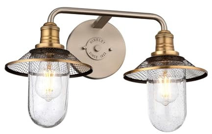 Licht-Erlebnisse Wandlampe Badezimmer Metall Glas E27 IP44 B: 48,3 cm in Nickel antik Messing Antik 2-flammig länglich Vintage Wandleuchte Bad Lampe Wand