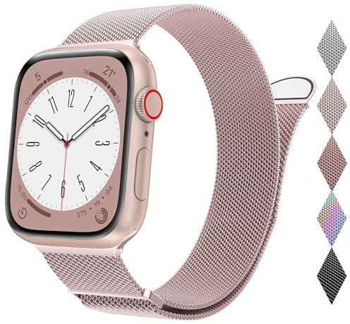 Compatible with Apple Watch Straps 38mm 40mm 41mm 42mm for Women Men, Magnetic Stainless Steel Metal Adjustable Replacement Band Wristband Strap for iWatch Series 10 9 8 7 6 5 4 3 2 1 SE Rose Gold