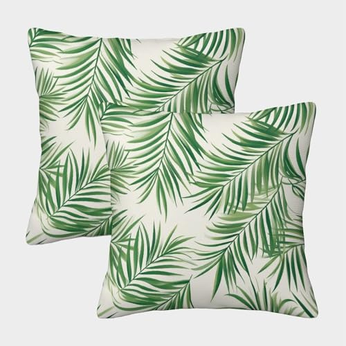 Paquet De 2 50x50cm Housse De Coussin Feuilles de palmier dattier Motif Housse De Coussin Décorative Motif botanique Canapé Taie D'oreiller Housse De Coussin Carrée Adaptée Pour Lit Voiture Maison